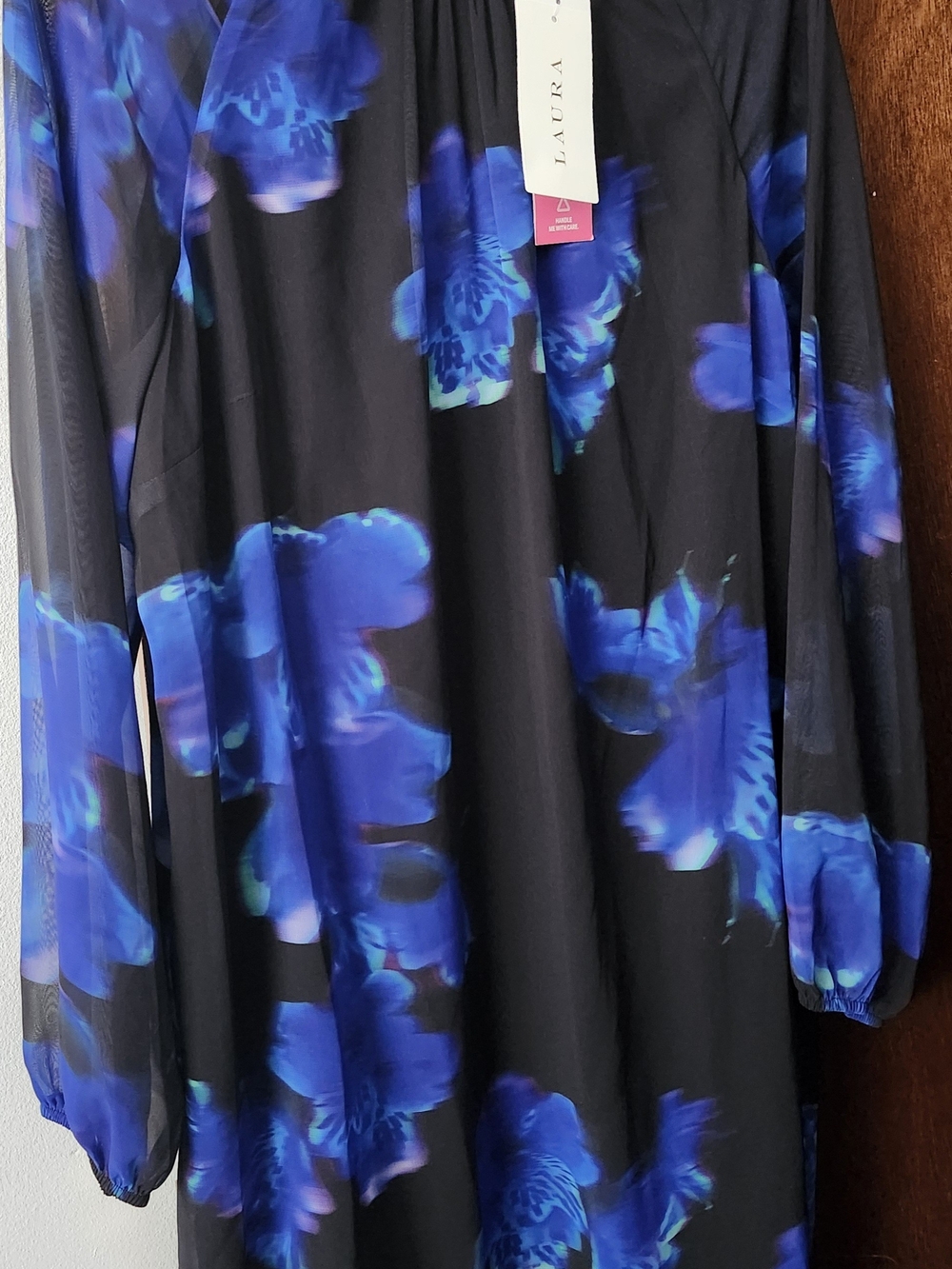 Long Sleeve Floral Sheer-Sleeve Shift Dress by LAURA - Picture 3 of 3